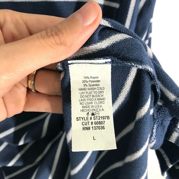 Sinuous Striped Shirt L Blue White Short Sleeve Top Blouse - Picture 5 of 5